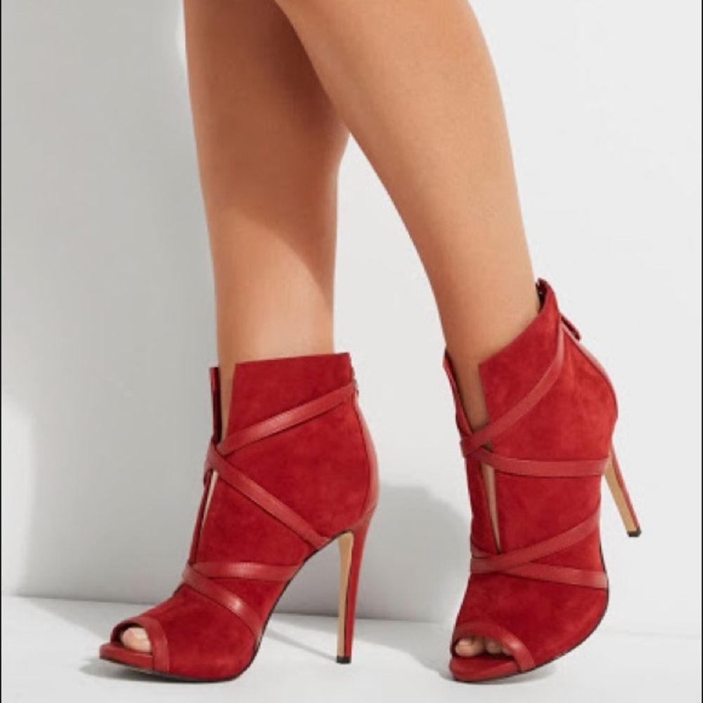 Guess Adalind Red Velvet Peep Toe Booties